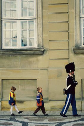 Step this way: Amalienborg Square in Copenhagen, where children are encouraged to have fun.