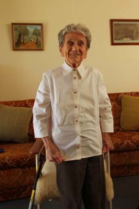 At 102 years of age, Nellie Ball, pictured here in her Kingsgrove home, has been hospitalised only twice.