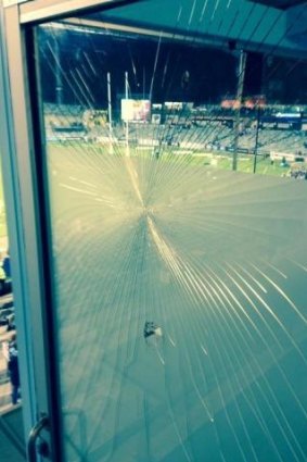 The glass pane broken during the Waratahs loss to the Brumbies.