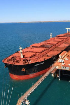 The Pacific Ruby bulk carrier loaded with iron ore.