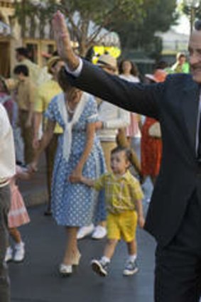 Walt Disney (Tom Hanks) shows?Disneyland to P.L. Travers (Emma Thompson) in Disney's <i>Saving Mr Banks</i>.