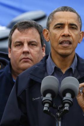 United in crisis … Christie, left, told reporters he "cannot thank" Obama enough.