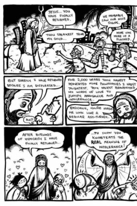 A panel from Scarlette Baccini's comic, Jesus Reloadeth'd
