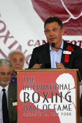 Kostya Tszyu speaks in New York after being inducted in to the International Boxing Hall of Fame.