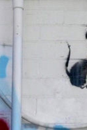 Banksy's parachuting rat before the renovations. Photo: Chris Scott