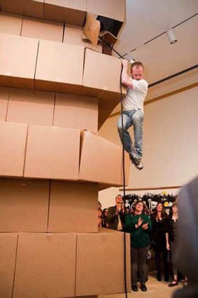 Jordan doing another performance with boxes.