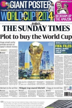 Explosive: The front page of <i>The Sunday Times</i>.