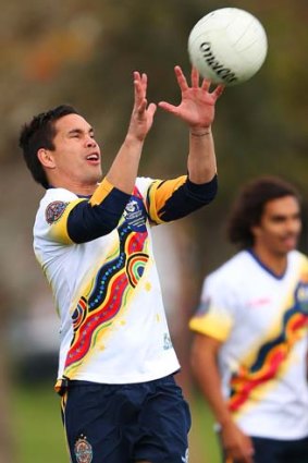 Mathew Stokes marks during an International Rules training session last week.