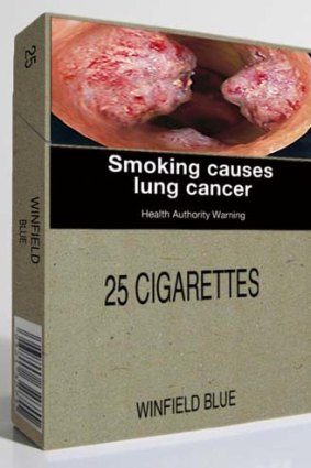 A mock-up of the plain cigarette package.