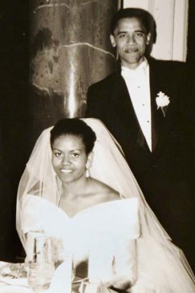 Michelle with Barack on their wedding day in 1992.