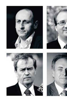 Faceless men … the anti-Rudd coup plotters included (clockwise from top left) then ALP national secretary Karl Bitar, ALP senators David Feeney and Don Farrell, and Victorian MP Bill Shorten.