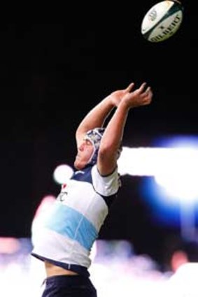 Kane Douglas of the Waratahs contests a line-out.
