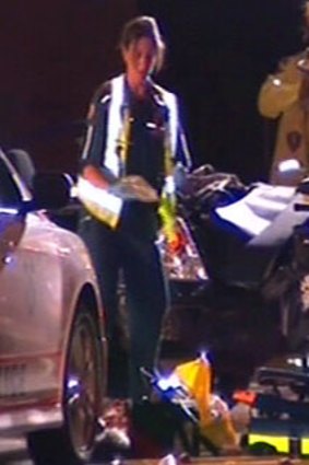 Frame grab from Ten News showing scene and victims of car accident in Goodna, Queensland 8 April 2011.