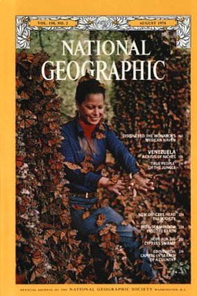 Extraordinary: Catalina Aguado surrounded by Monarch butterflies on the cover of National Geographic magazine in 1976.