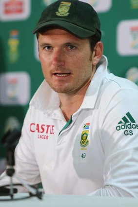 Graeme Smith speaks to media at a post-match conference after day four of the Second Test.