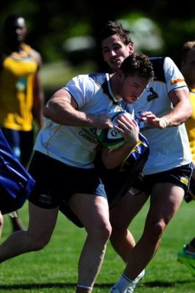 ACT club players Matt Hawke and Sam Windsor training with the Brumbies at Brumbies HQ.