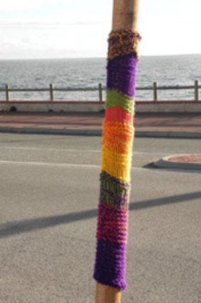 Yarn bombing on the streets of Perth.