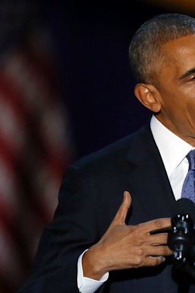 President Barack Obama speaks at McCormick Place in Chicago on  January 10,  giving his presidential farewell address. 