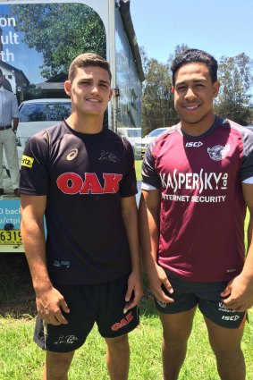 In fathers’ footsteps: Nathan Cleary and John Hopoate. 