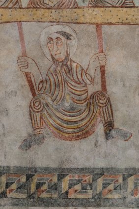 Fresco of St Proculus on a swing, 7th century, South Tyrol.