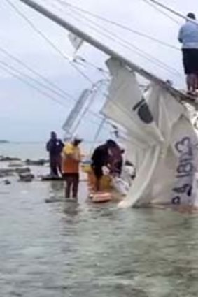 Th yacht 'JeReVe', stranded on the beach in Tonga.