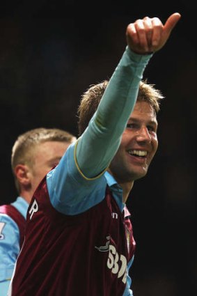 Thomas Hitzlsperger of West Ham United celebrates the opening goal during the 2011 FA Cup.