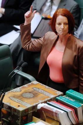 Prime Minister Julia Gillard during question time last Thursday, the day she announced the government's proposed carbon pricing deal.