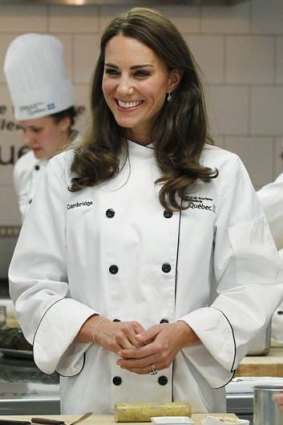Catherine, Duchess of Cambridge, during a cooking workshop in Quebec.