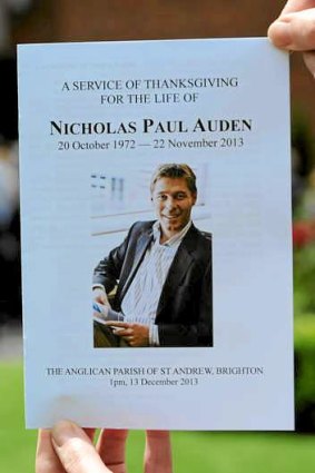 Nicholas Auden's photograph on the front of the program for his memorial service.