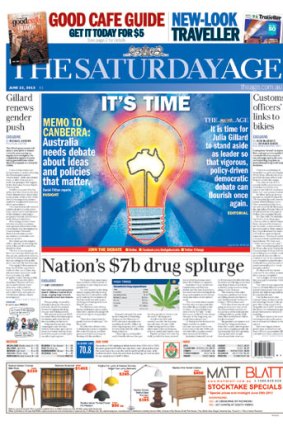 The front page of today's <i>The Saturday Age</i>.