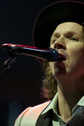 90s indie icon Beck, performing at the 2012 Harvest Festival.