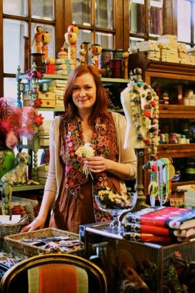 Kim Hurley at her vintage haberdashery store, where customers can ''touch and pat'' items including fabrics and antique ribbon.