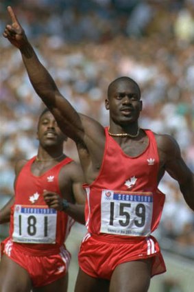 Ben Johnson wins gold at the Seoul Olympics in 1988.