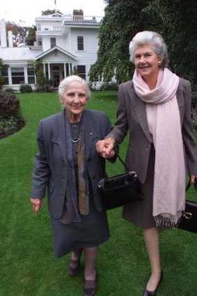 Dame Elisabeth Murdoch and Tamie Fraser at Dame Elisabeth's property at Langwarrin.