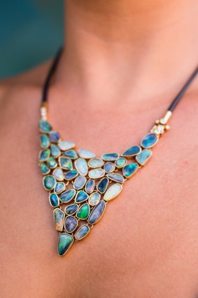 This neckpiece of black opals from Lightning Ridge was made by Canberra jewellers Catherine and Jeff Chapman.