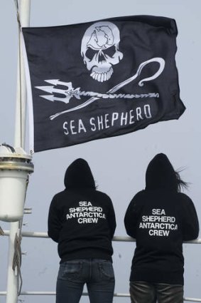 Shrouded in mystery: Japanese crew members 'Hana'' and ''Briggsy' on board the San Simon.