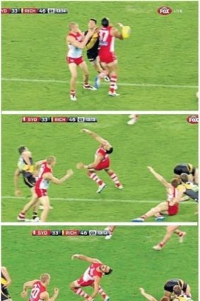 Centre stage: The Adam Goodes incident with Richmond’s Alex Rance.