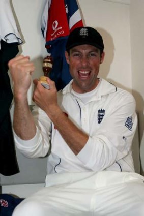 Marcus Trescothick revels in the winning of The Ashes, 2005.