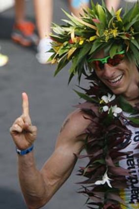 Happier times: Pete Jacobs after winning the Ironman World Championship triathlon in Hawaii in 2012.