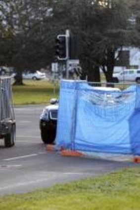 Investigation: Police have erected barriers at the site of the accident.