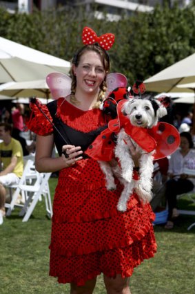 Breeze Hunter with her Terrier cross Poodle Matilda at Bark in the Park at the Roma Street Parklands, Brisbane. Breeze and Matilda came first in the pet and owner look-alike competition.