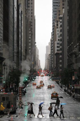 New York's Fifth Avenue is eerily quiet as the city awaits Hurricane Irene to hit.