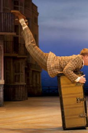 Owain Arthur in the West End production of <i>One Man, Two Guvnors. </i>