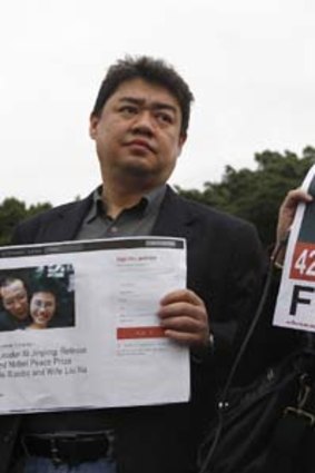 Pressure ... activists urge Taiwan president to help free China's jailed Nobel laureate Liu Xiaobo and his wife Liu Xia.