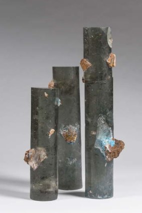 Charles Walker's translucent geological core samples incorporate rock pieces, stone crystals and fossils from the Warrumbungles.