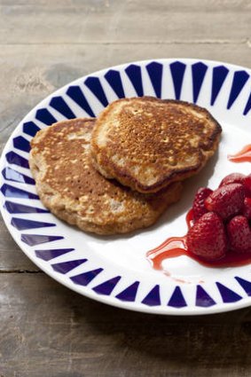 Healthier option ... oat pancakes with roast strawberries.