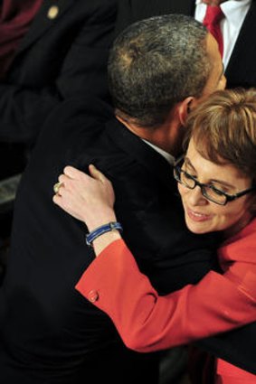 Obama hugs retiring Congresswoman Gabrielle Giffords.