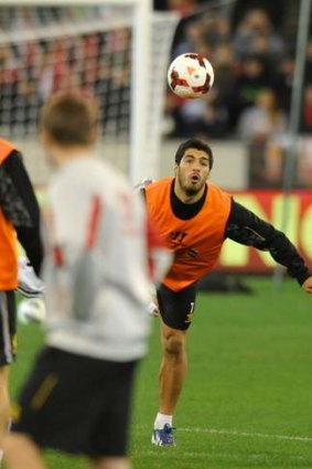 In demand: Luis Suarez trains with Liverpool in Melbourne.