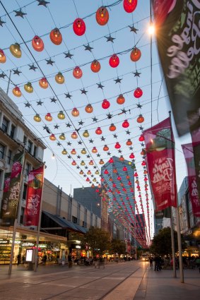 The festive spirit descends on the Bourke Street Mall.