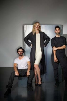 Designers Mario-Luca Carlucci (left) and Peter Strateas with model Grace.